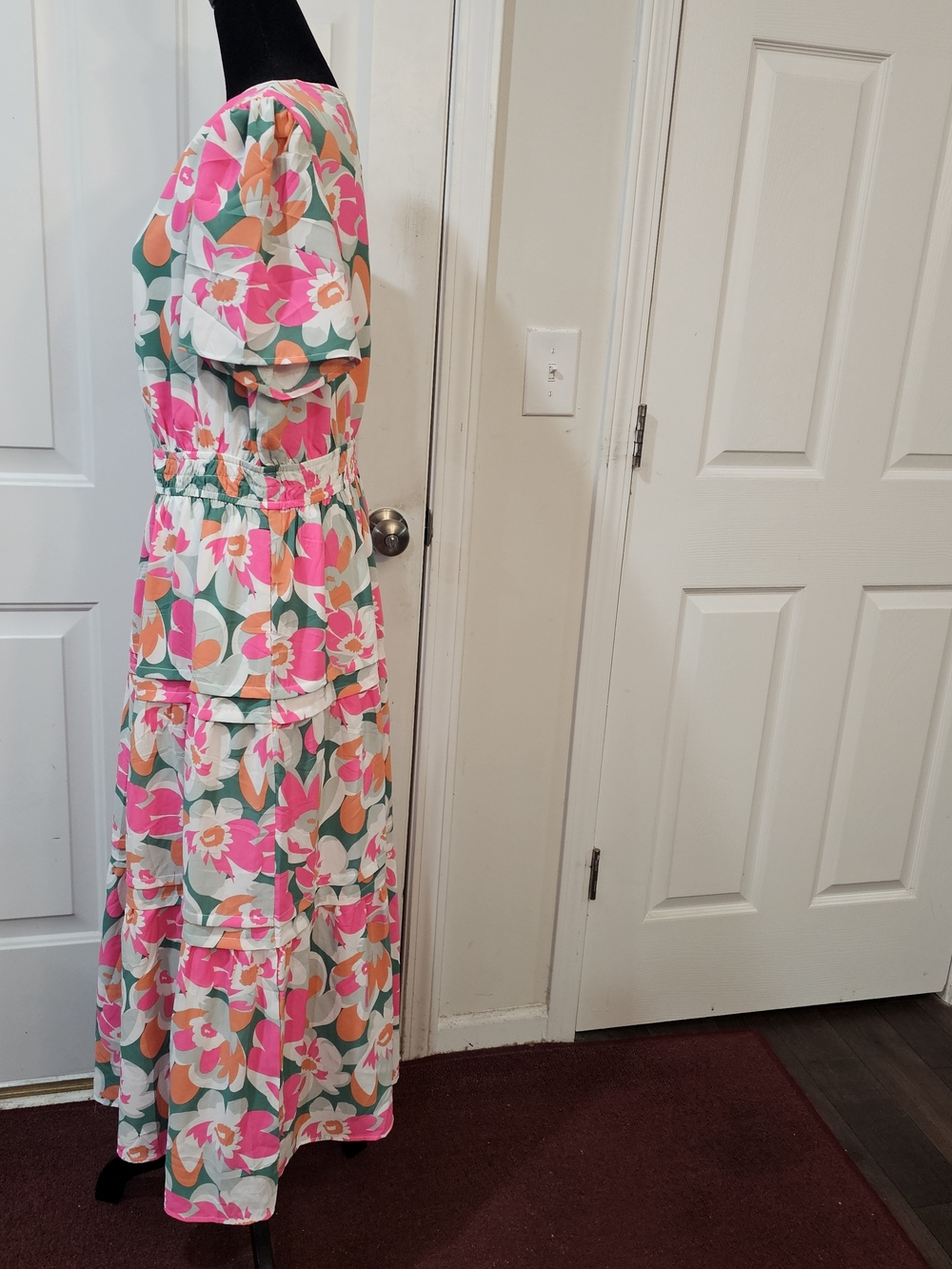 PrettyGarden Pink & Green Floral Maxi Dress with Elastic Waist Size Large{Bx10} - Picture 7 of 14